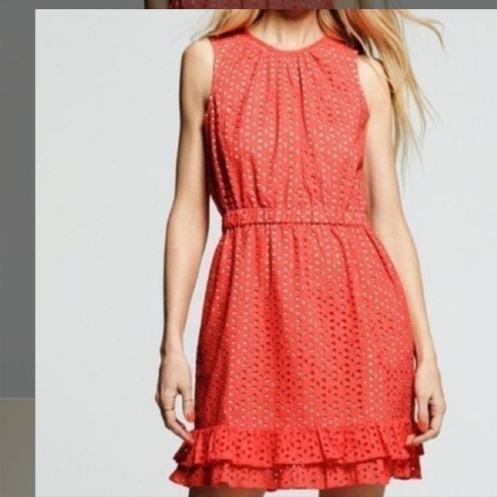 Peter Som Orange Eyelet Boho Sleeveless Dress Size 12
